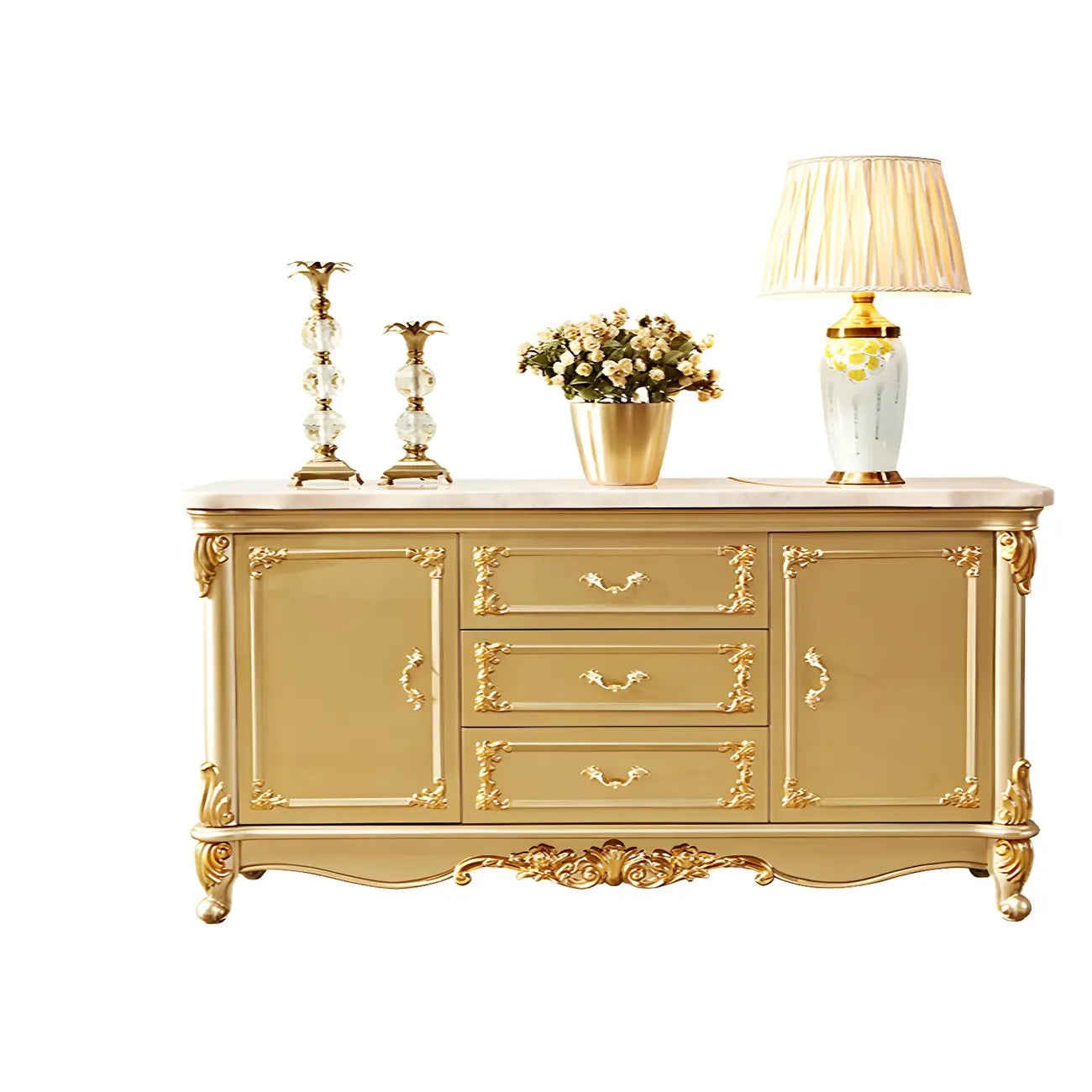 Buffet de luxe en bois doré avec tiroirs et portes