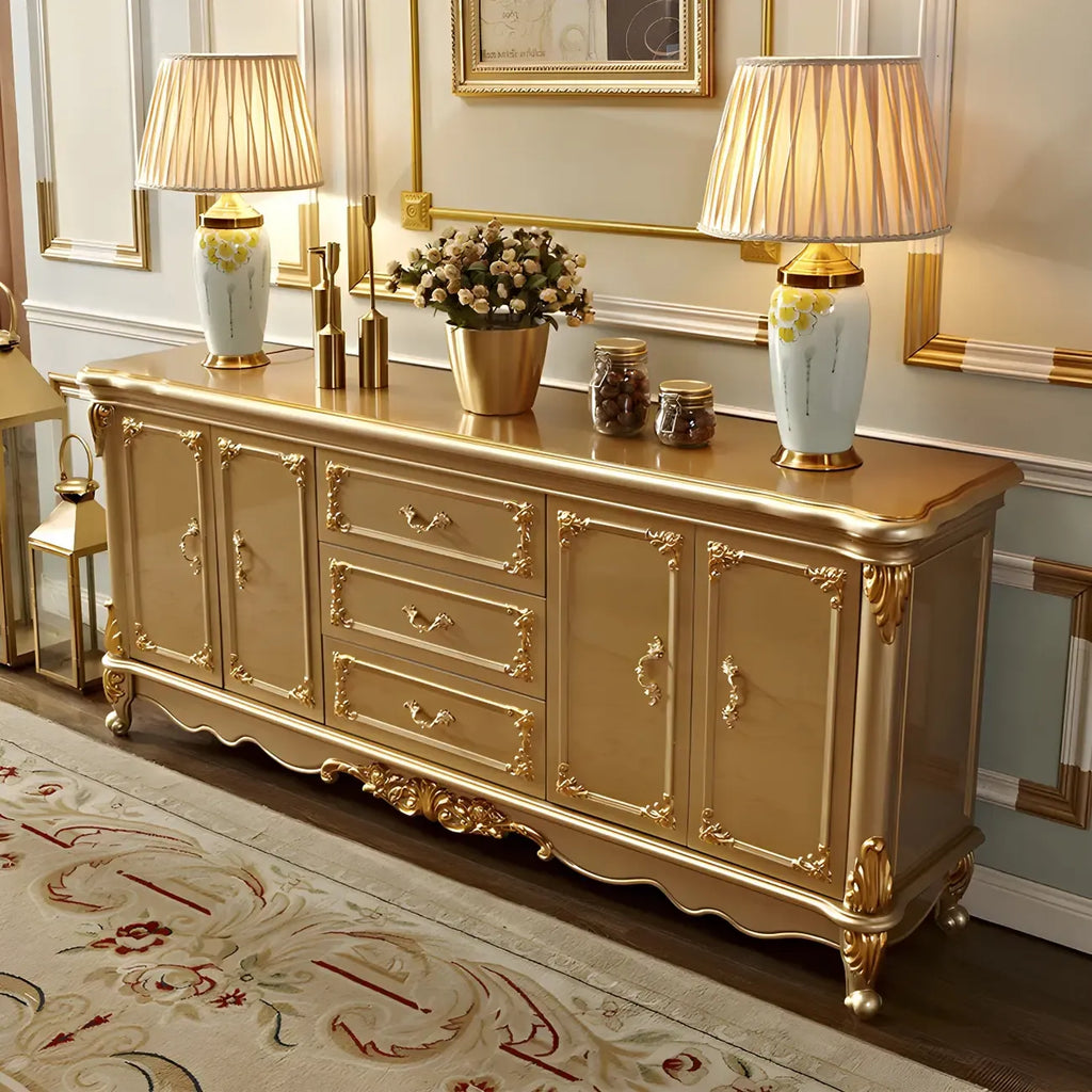 Buffet de luxe en bois doré avec tiroirs et portes