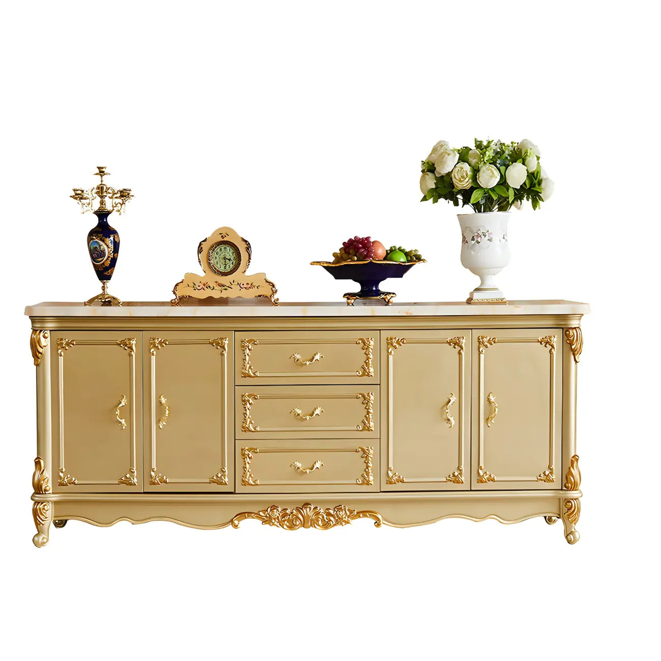 Buffet de luxe en bois doré avec tiroirs et portes