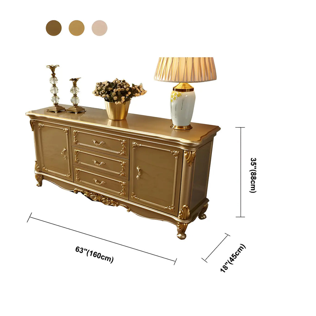 Buffet de luxe en bois doré avec tiroirs et portes