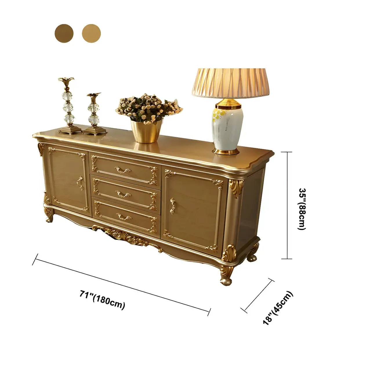 Buffet de luxe en bois doré avec tiroirs et portes