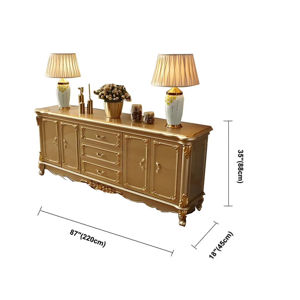 Buffet de luxe en bois doré avec tiroirs et portes