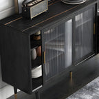 Buffets élégants en bois noir avec portes et tiroirs en verre