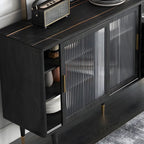Buffets élégants en bois noir avec portes et tiroirs en verre