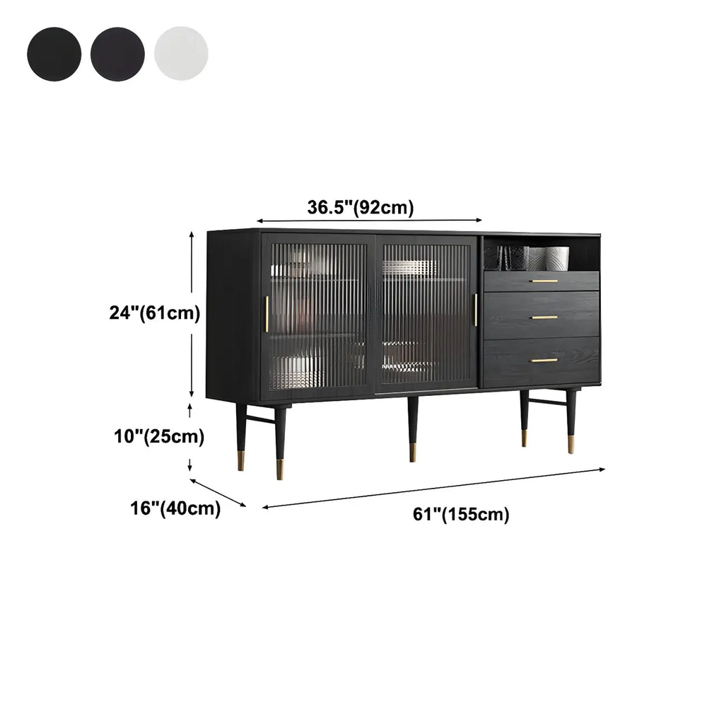 Buffets élégants en bois noir avec portes et tiroirs en verre