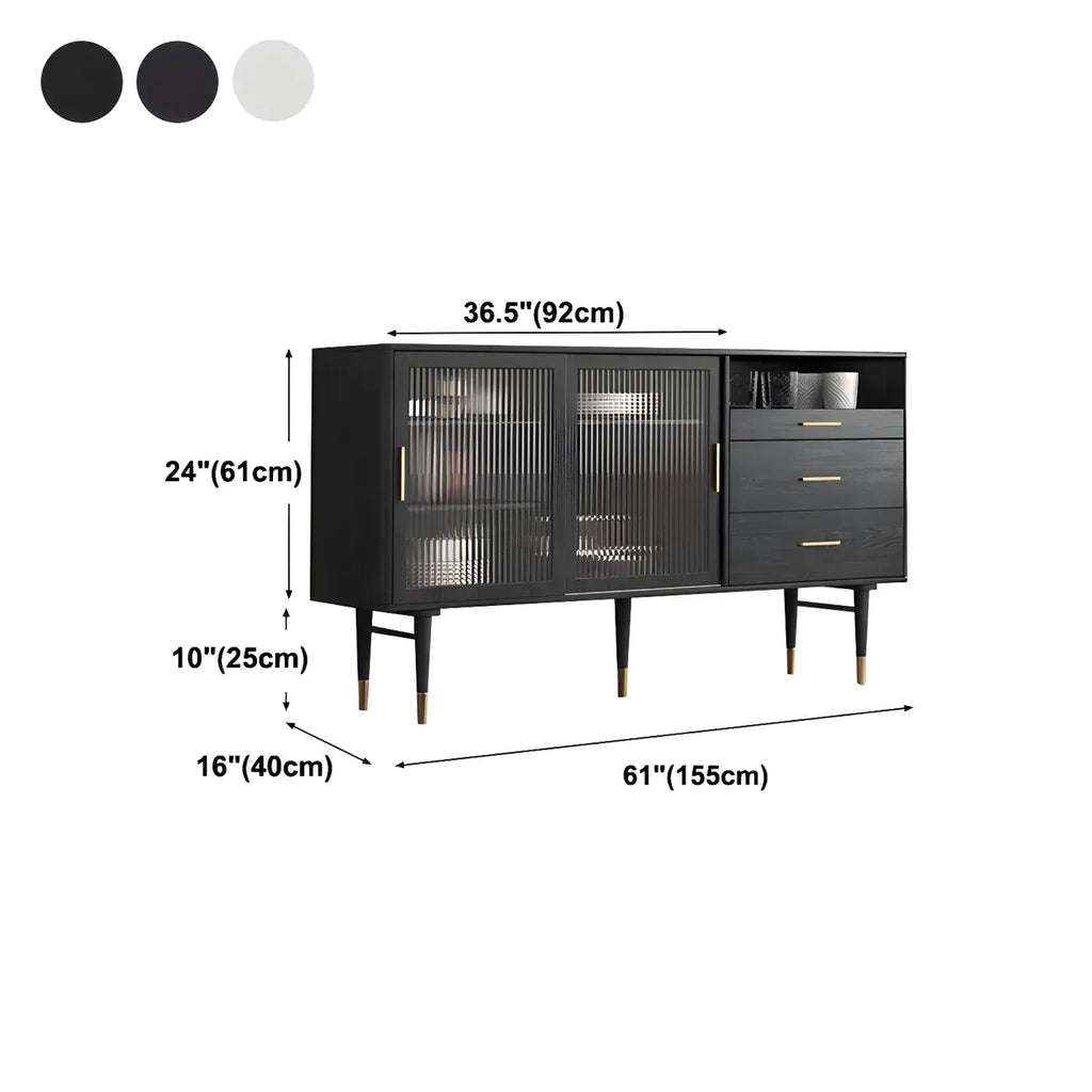 Buffets élégants en bois noir avec portes et tiroirs en verre