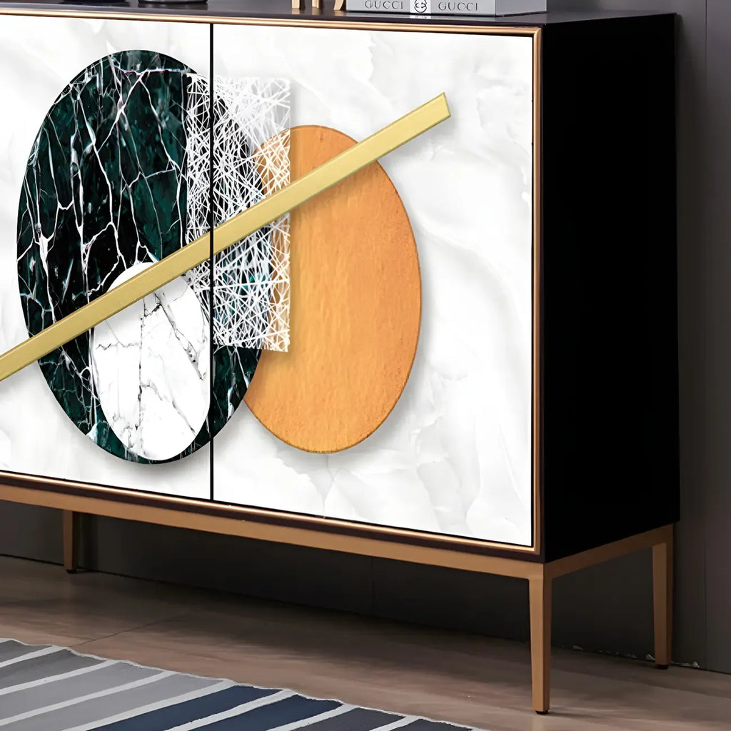 Buffet contemporain en bois blanc avec accents dorés
