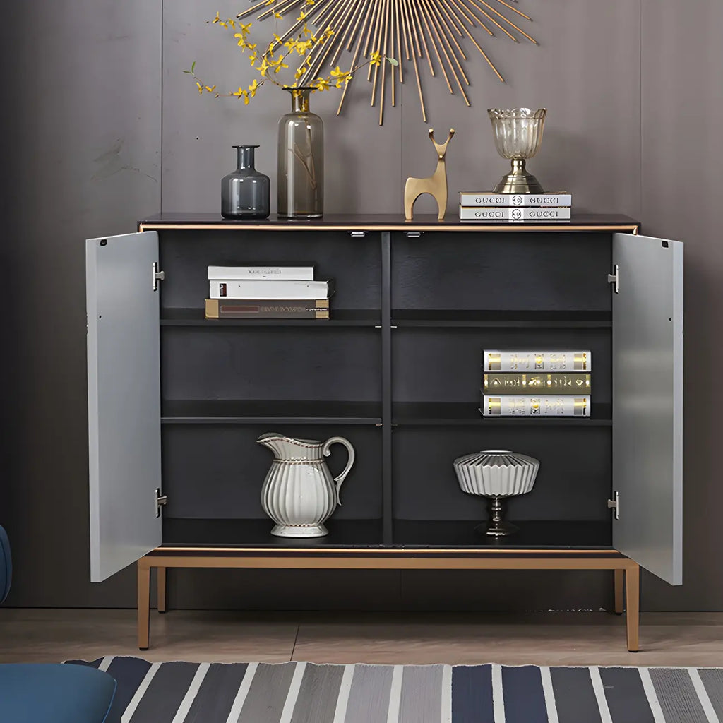 Buffet contemporain en bois blanc avec accents dorés