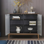 Buffet contemporain en bois blanc avec accents dorés