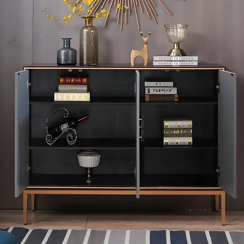 Buffet contemporain en bois blanc avec accents dorés