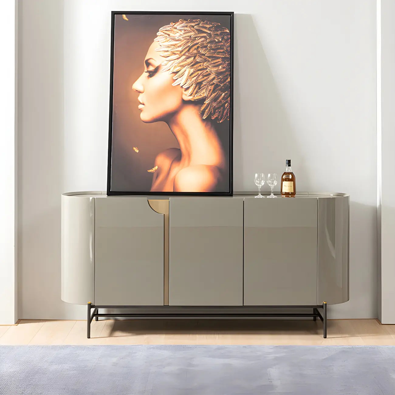 Buffet minimaliste en bois gris avec rangements
