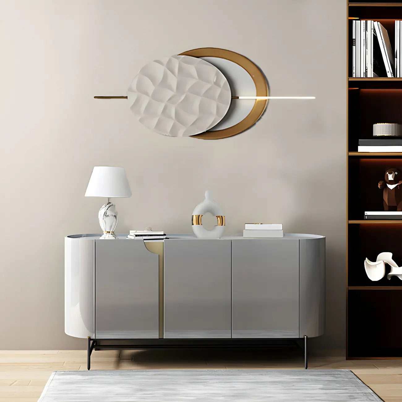Buffet minimaliste en bois gris avec rangements