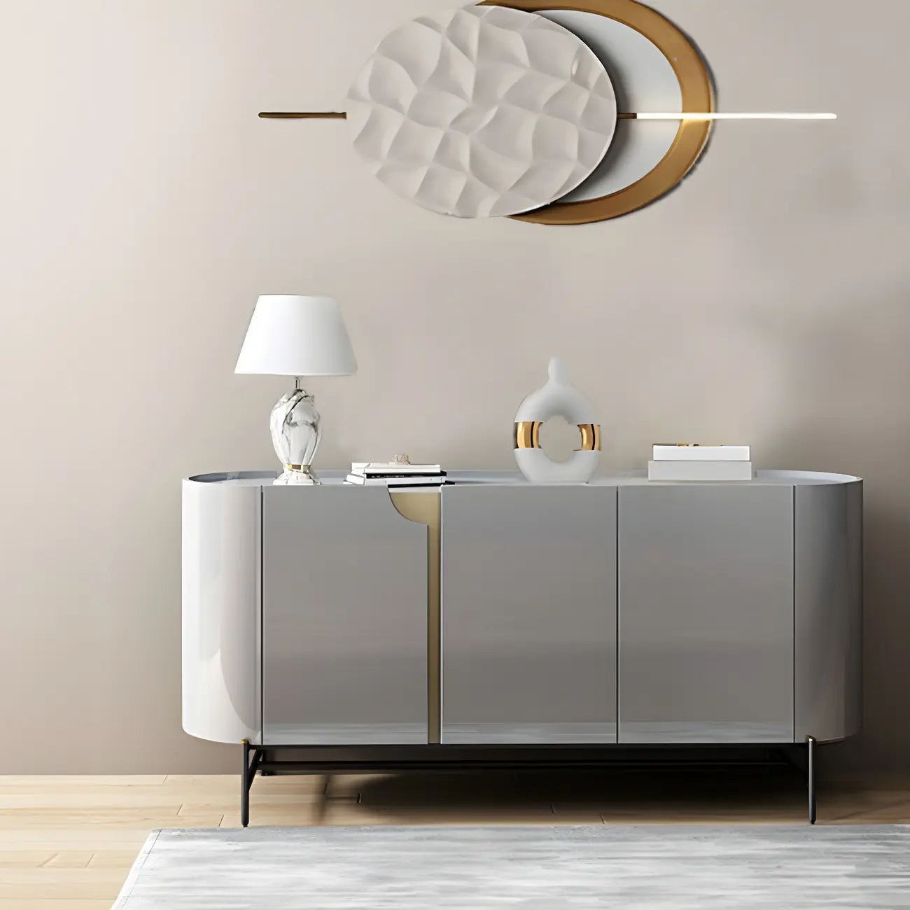 Buffet minimaliste en bois gris avec rangements