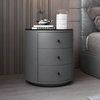 Table de chevet ronde moderne en similicuir gris avec deux tiroirs