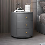Table de chevet ronde moderne en similicuir gris avec deux tiroirs