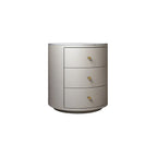 Table de chevet ronde moderne en similicuir gris avec deux tiroirs