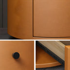 Table de chevet ronde moderne en similicuir gris avec deux tiroirs
