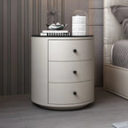 Table de chevet ronde moderne en similicuir gris avec deux tiroirs