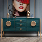 Buffet moderne en bois brillant avec tiroirs et placards