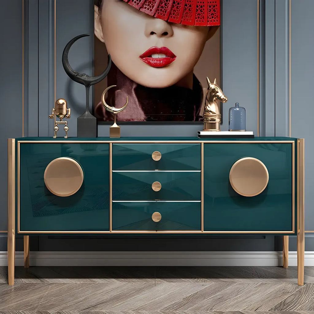 Buffet moderne en bois brillant avec tiroirs et placards