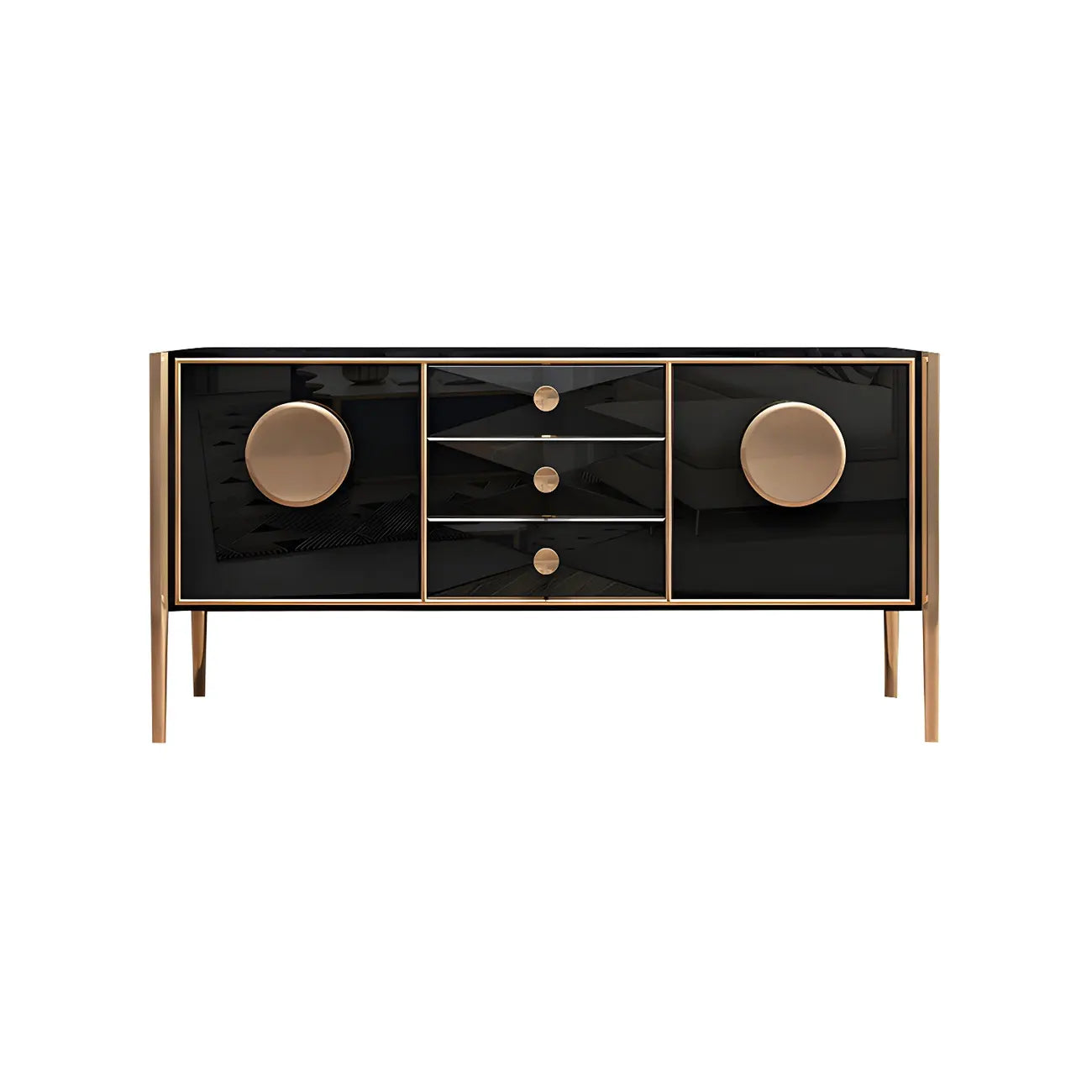 Buffet moderne en bois brillant avec tiroirs et placards