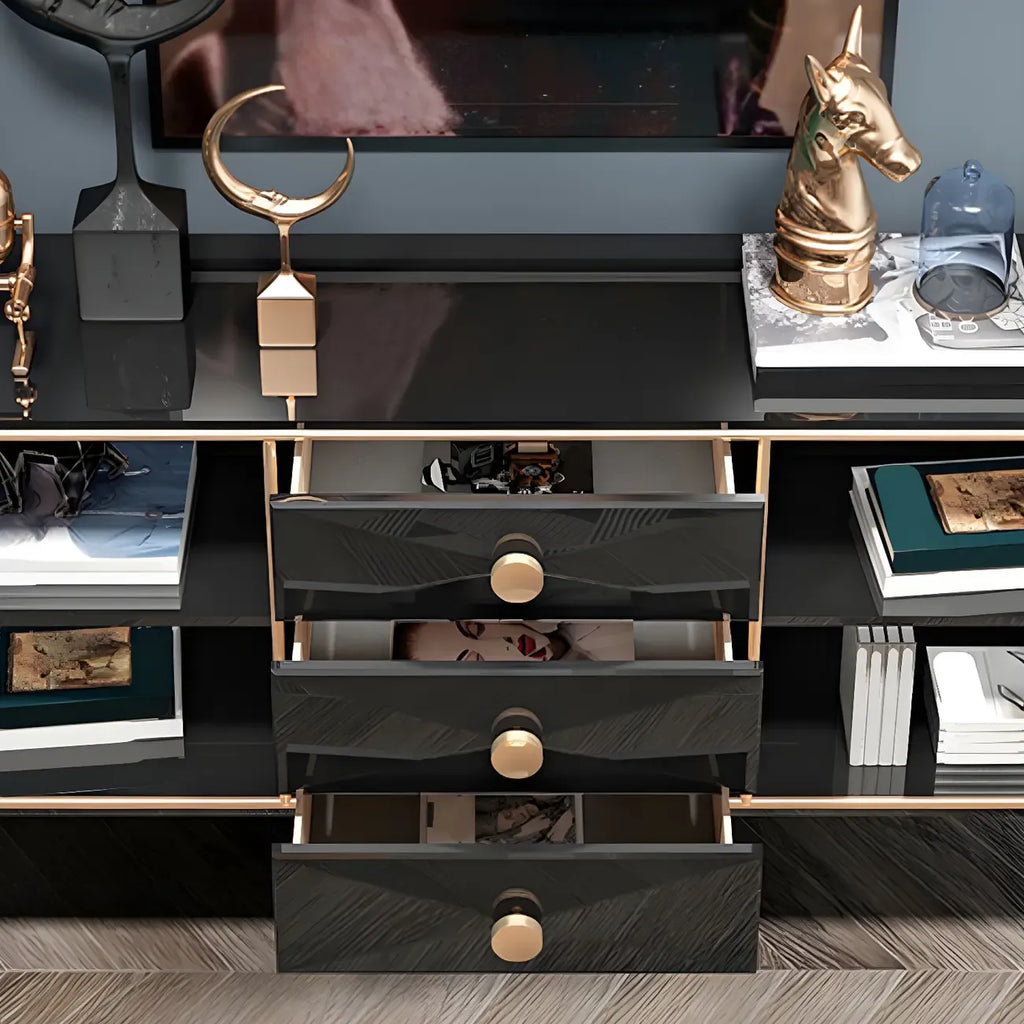 Buffet moderne en bois brillant avec tiroirs et placards