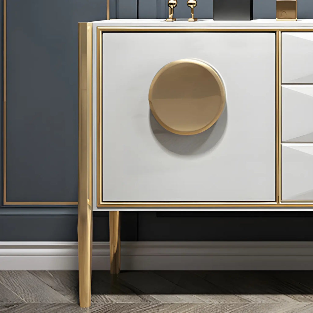 Buffet moderne en bois brillant avec tiroirs et placards