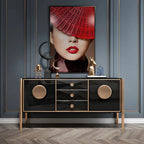 Buffet moderne en bois brillant avec tiroirs et placards