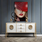 Buffet moderne en bois brillant avec tiroirs et placards