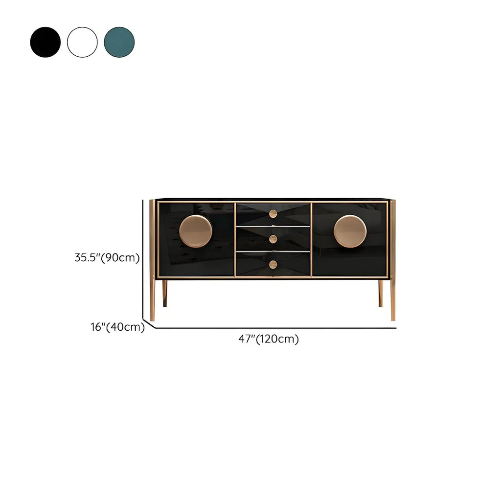 Buffet moderne en bois brillant avec tiroirs et placards