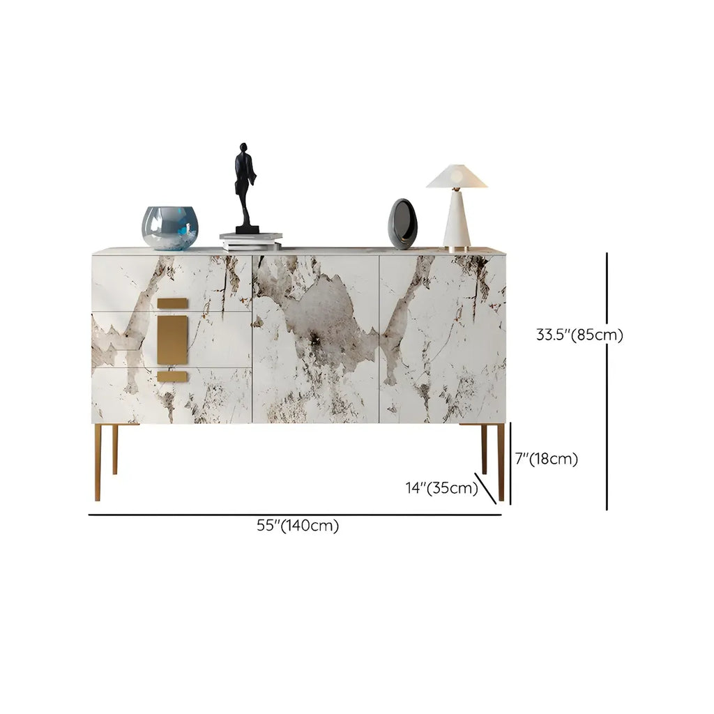 Buffet artistique avec plateau en pierre blanche et tiroirs