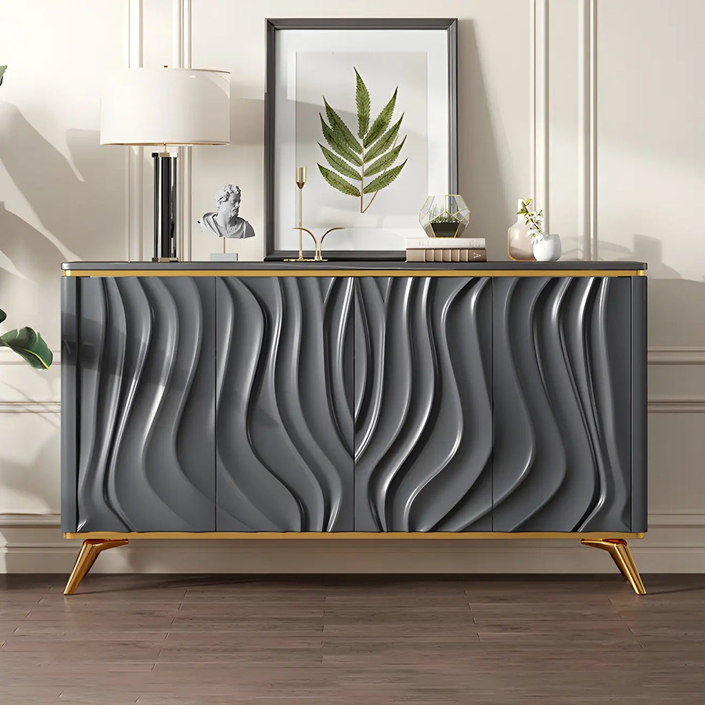 Buffet en bois blanc cassé glamour avec porte sculptée