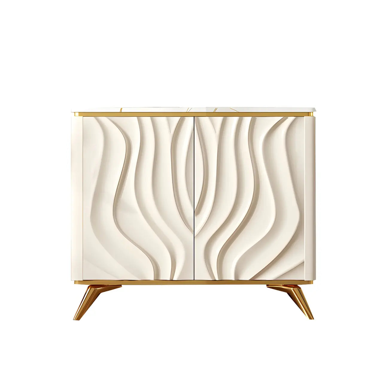Buffet en bois blanc cassé glamour avec porte sculptée