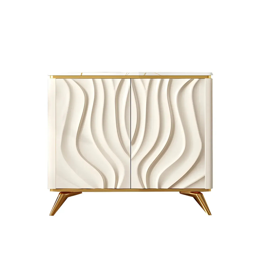 Buffet en bois blanc cassé glamour avec porte sculptée