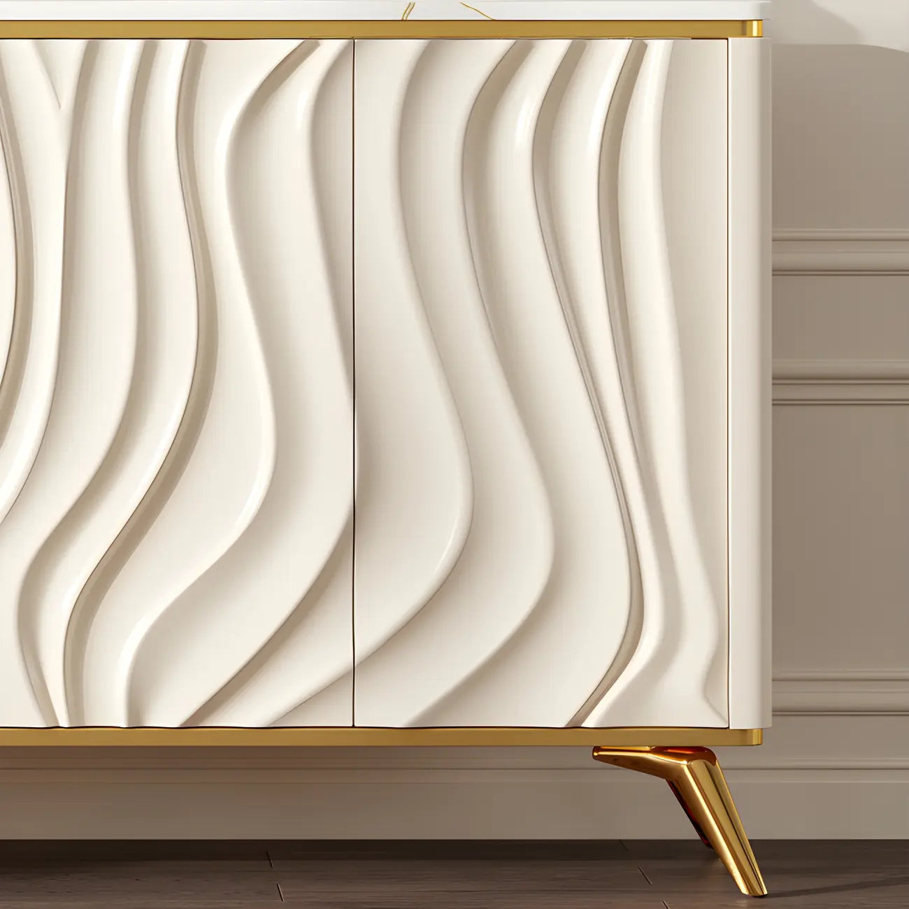 Buffet en bois blanc cassé glamour avec porte sculptée