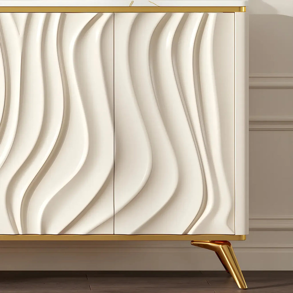 Buffet en bois blanc cassé glamour avec porte sculptée
