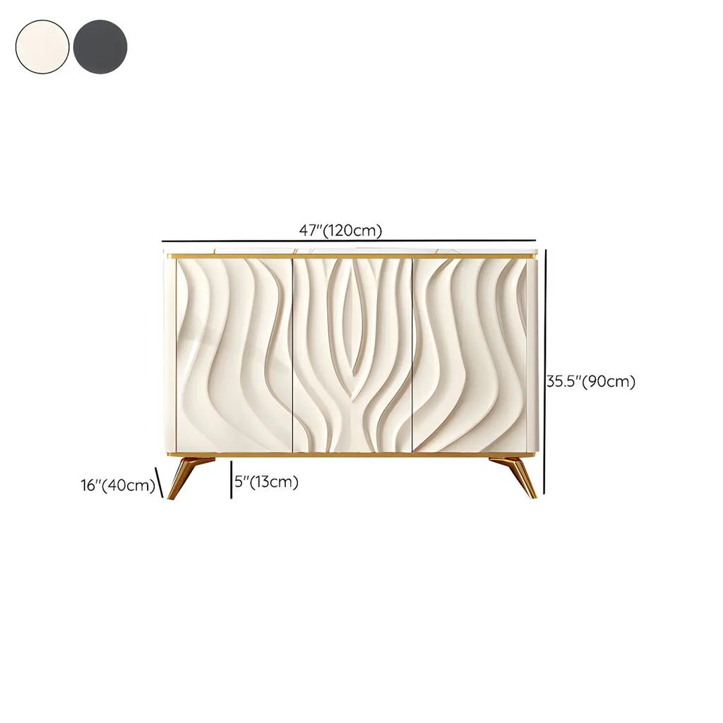 Buffet en bois blanc cassé glamour avec porte sculptée