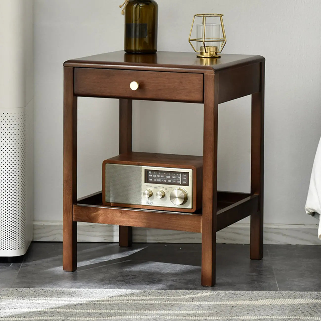 Table d'appoint moderne en bois brun avec rangement pour salon