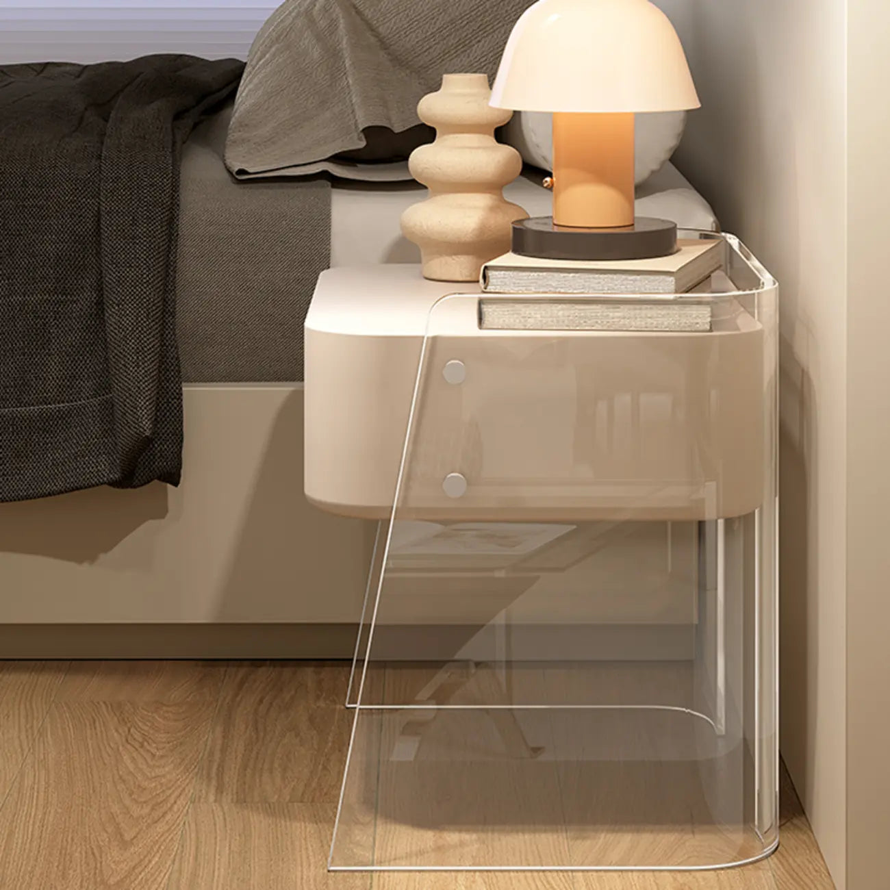 Table de chevet moderne en plastique blanc avec tiroir de rangement