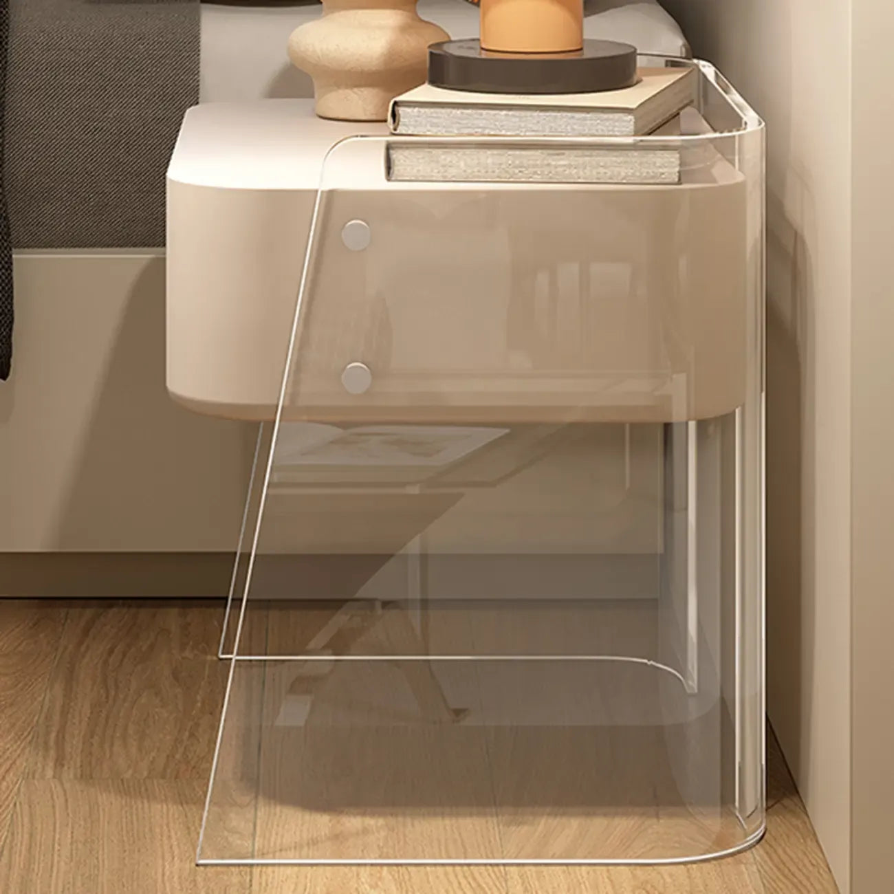 Table de chevet moderne en plastique blanc avec tiroir de rangement