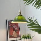 Suspension vintage en forme de dôme vert avec verre brillant pour salon