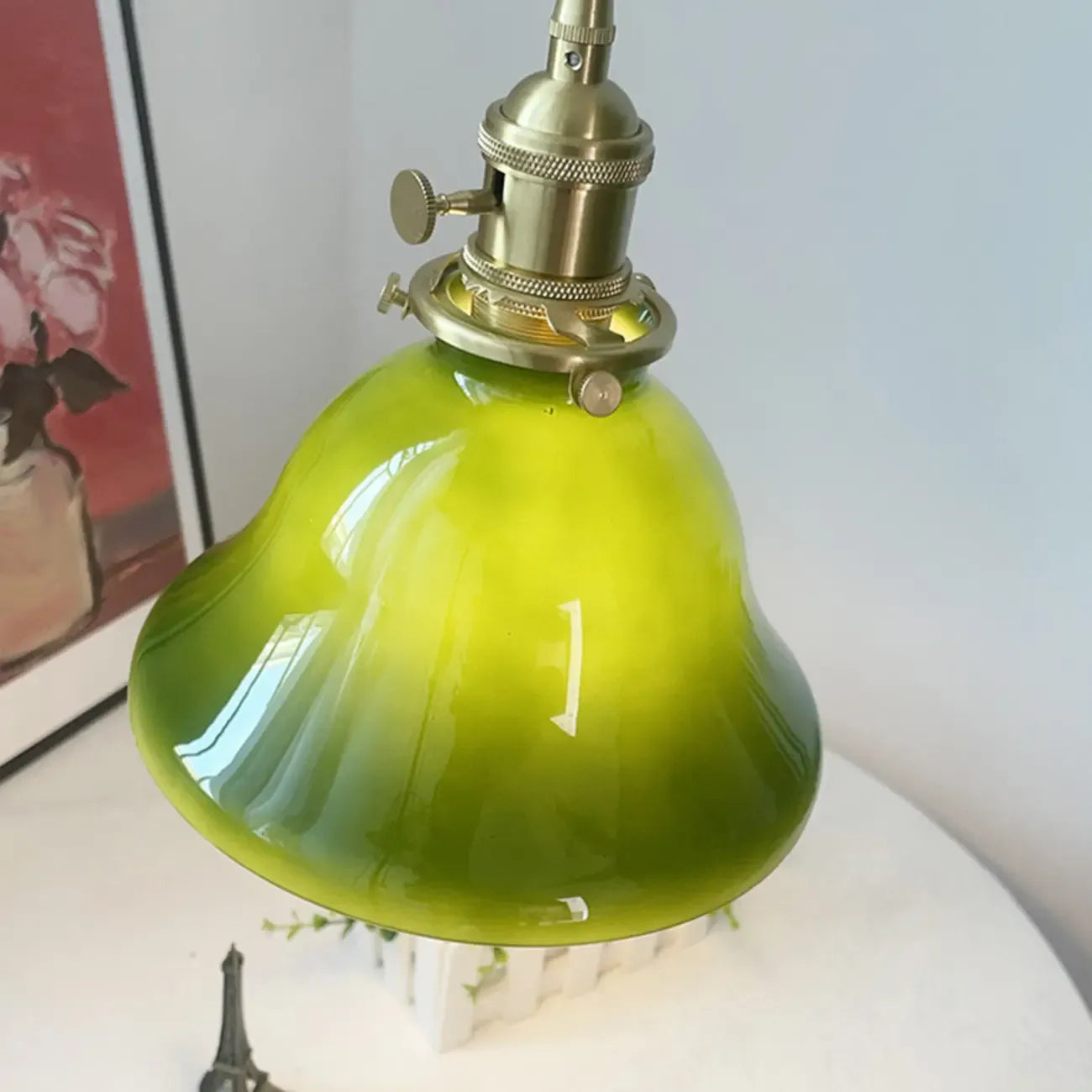 Suspension vintage en forme de dôme vert avec verre brillant pour salon