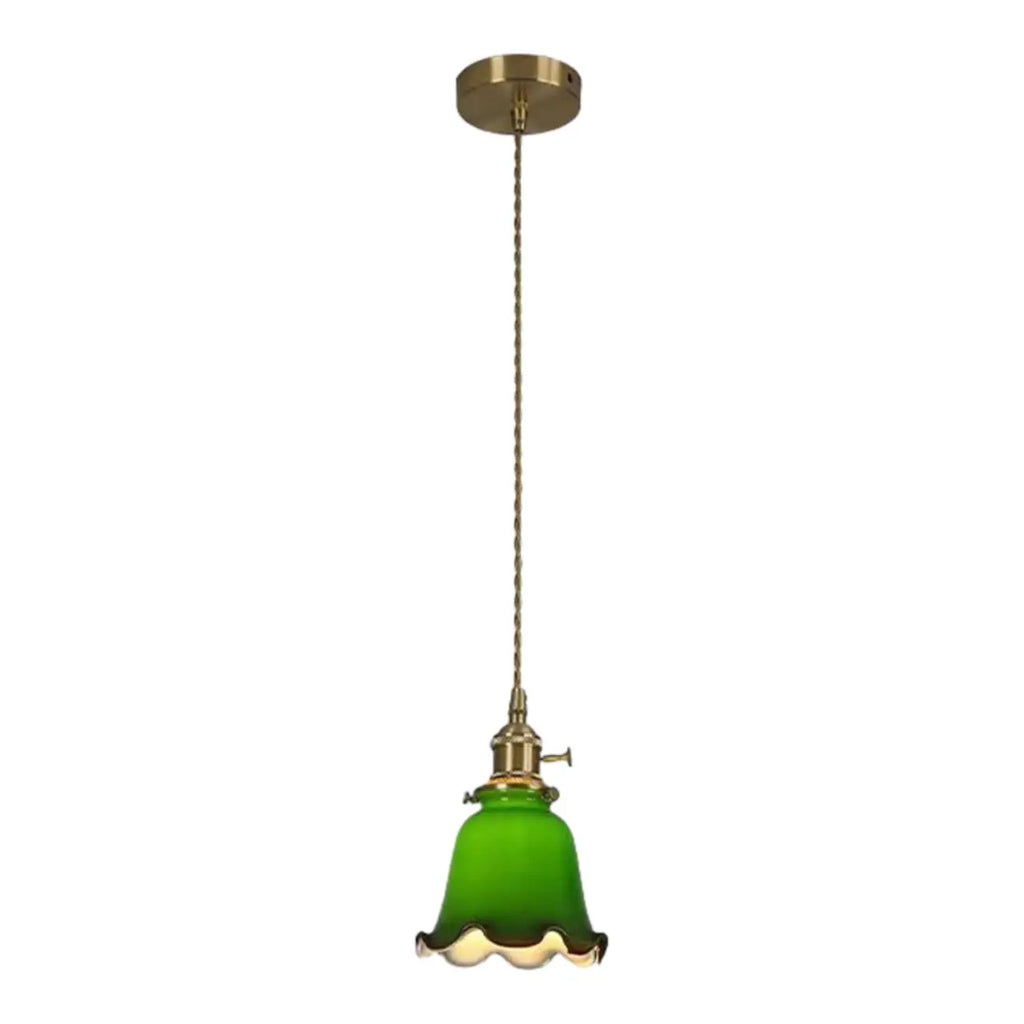 Suspension vintage en forme de dôme vert avec verre brillant pour salon