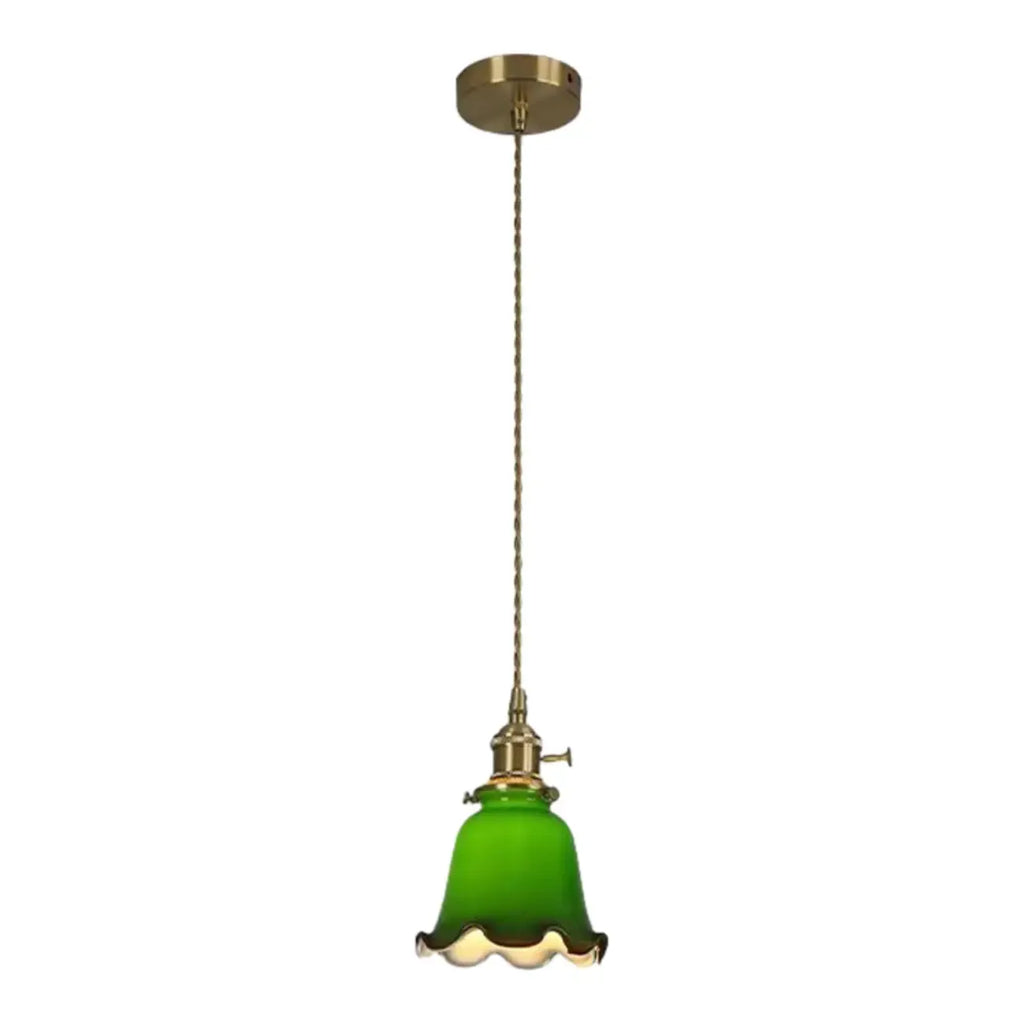 Suspension vintage en forme de dôme vert avec verre brillant pour salon