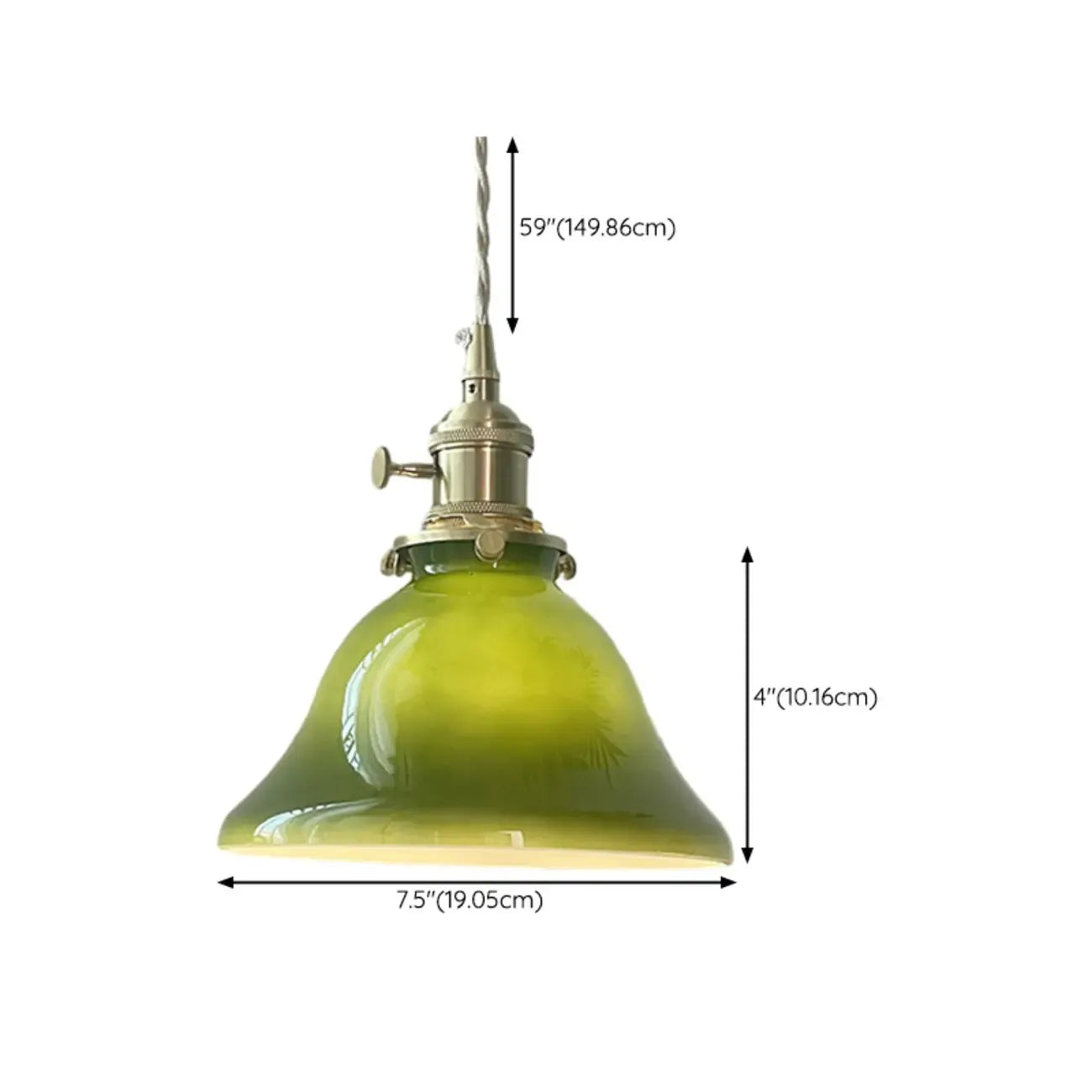 Suspension vintage en forme de dôme vert avec verre brillant pour salon