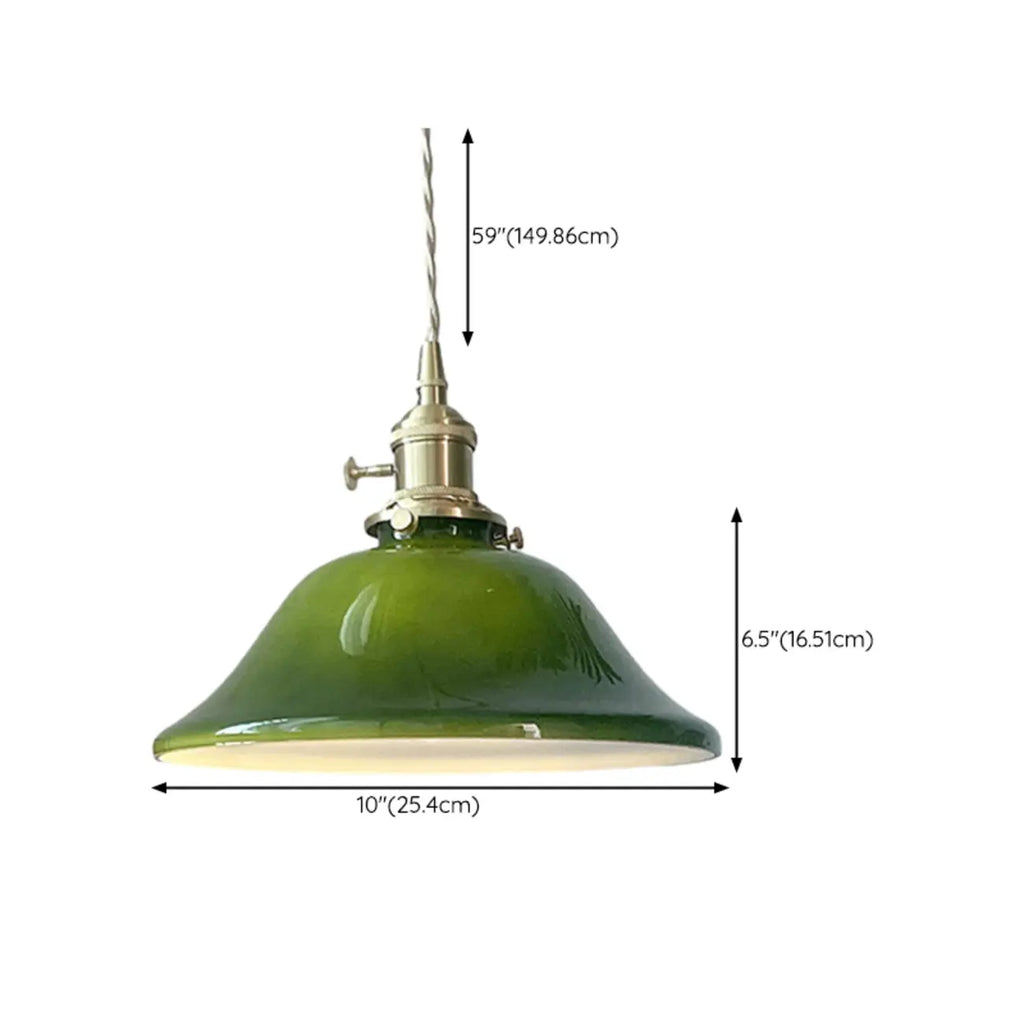Suspension vintage en forme de dôme vert avec verre brillant pour salon
