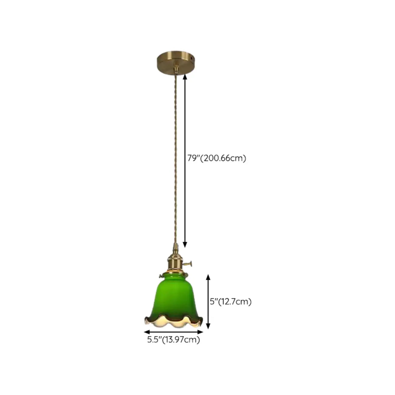 Suspension vintage en forme de dôme vert avec verre brillant pour salon