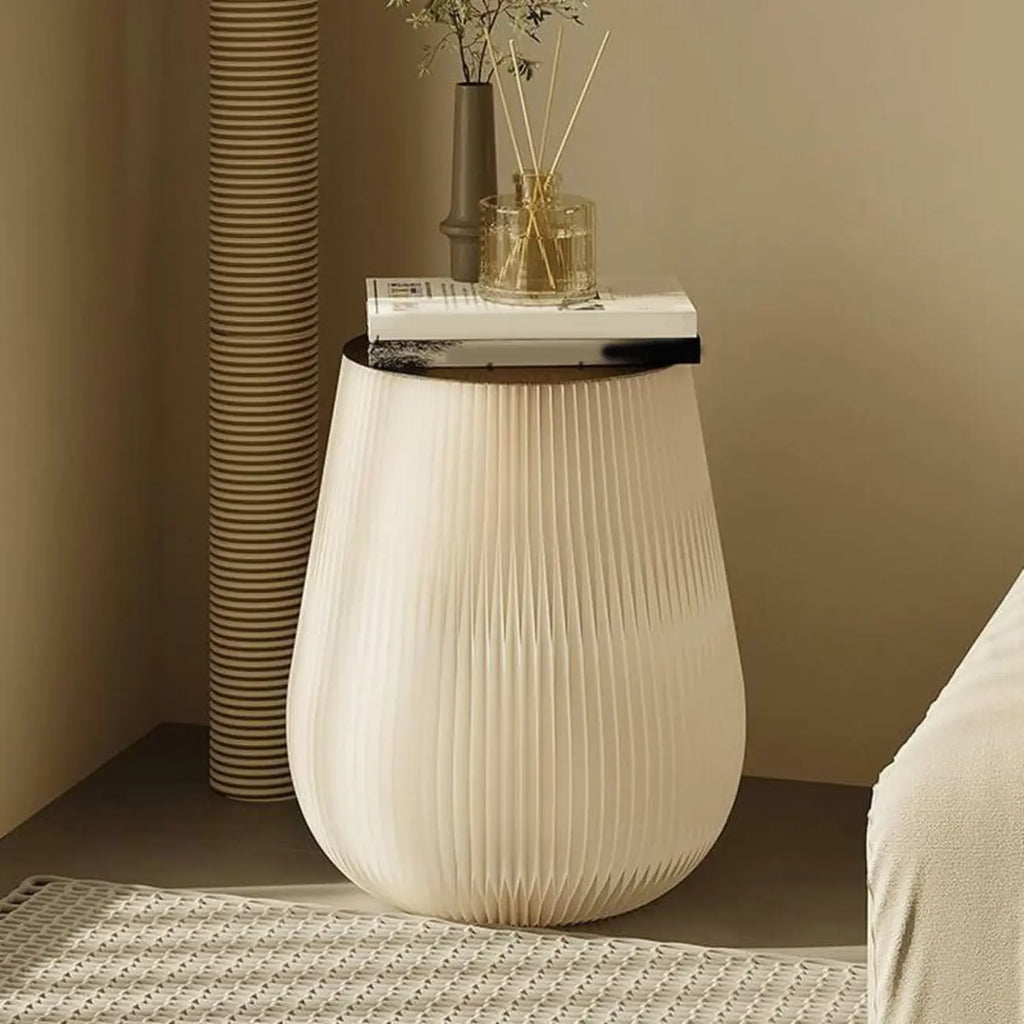 Table d'appoint ronde pliable blanche de style tambour avec rangement