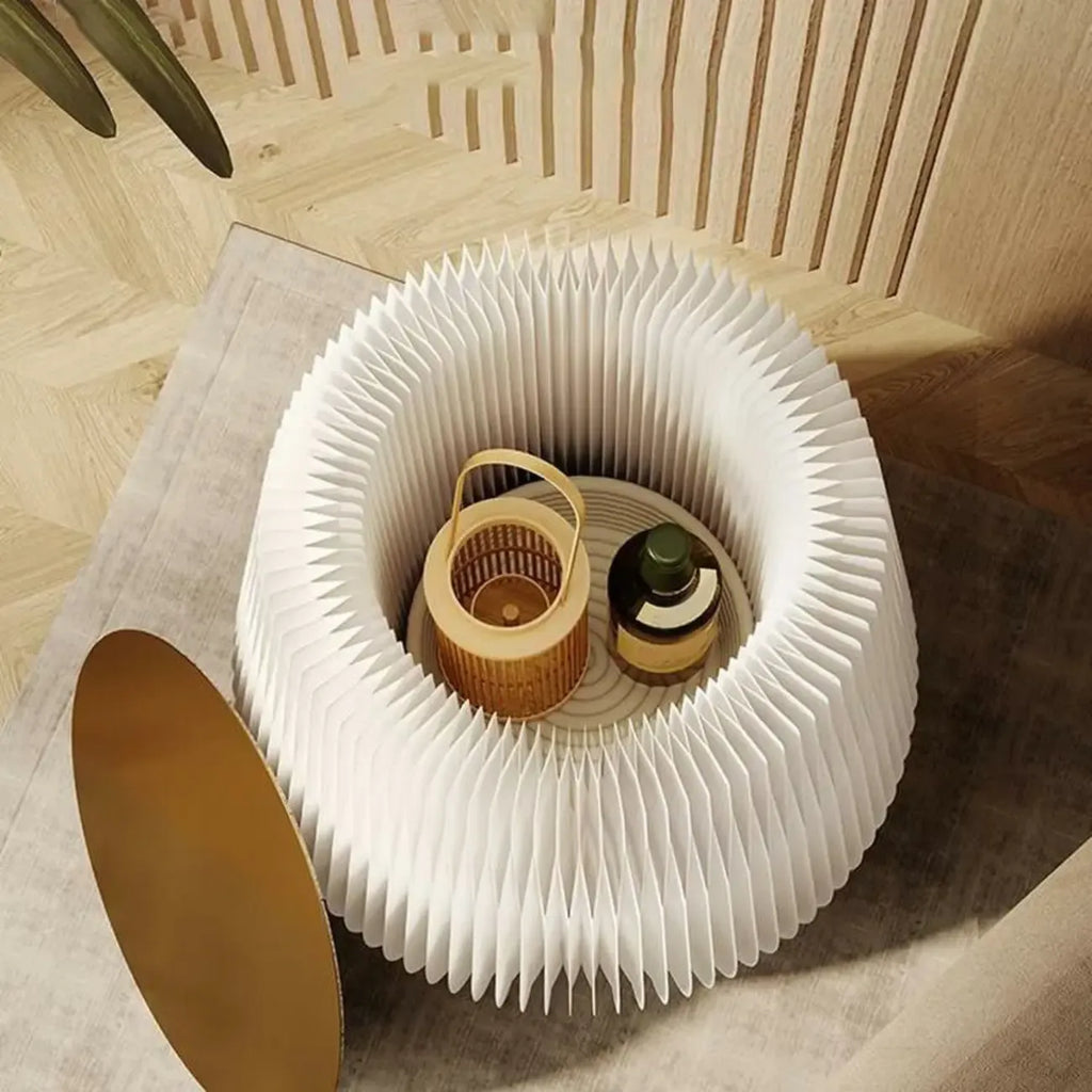 Table d'appoint ronde pliable blanche de style tambour avec rangement