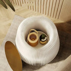 Table d'appoint ronde pliable blanche de style tambour avec rangement